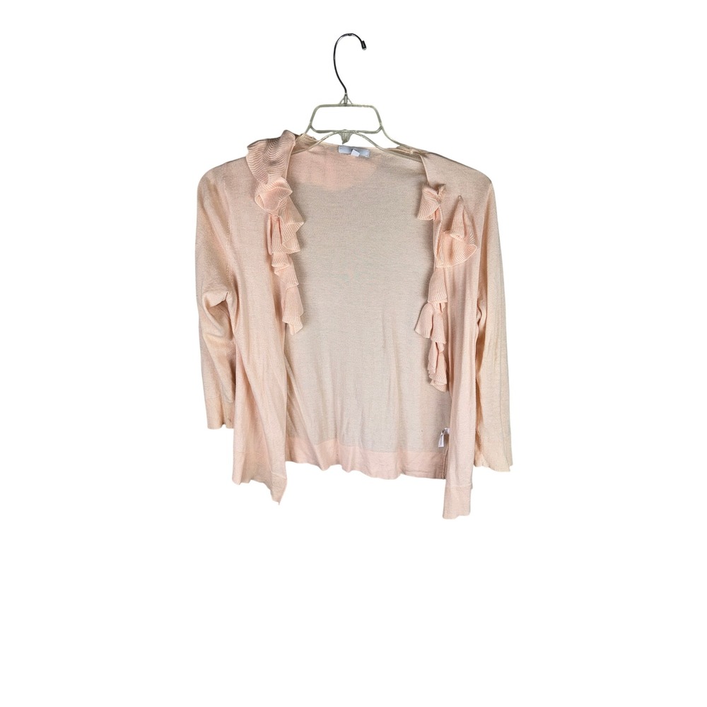 Gap Womens Peach Ruffle Open Front Cardigan Cotton Modal Knit Sweater Large